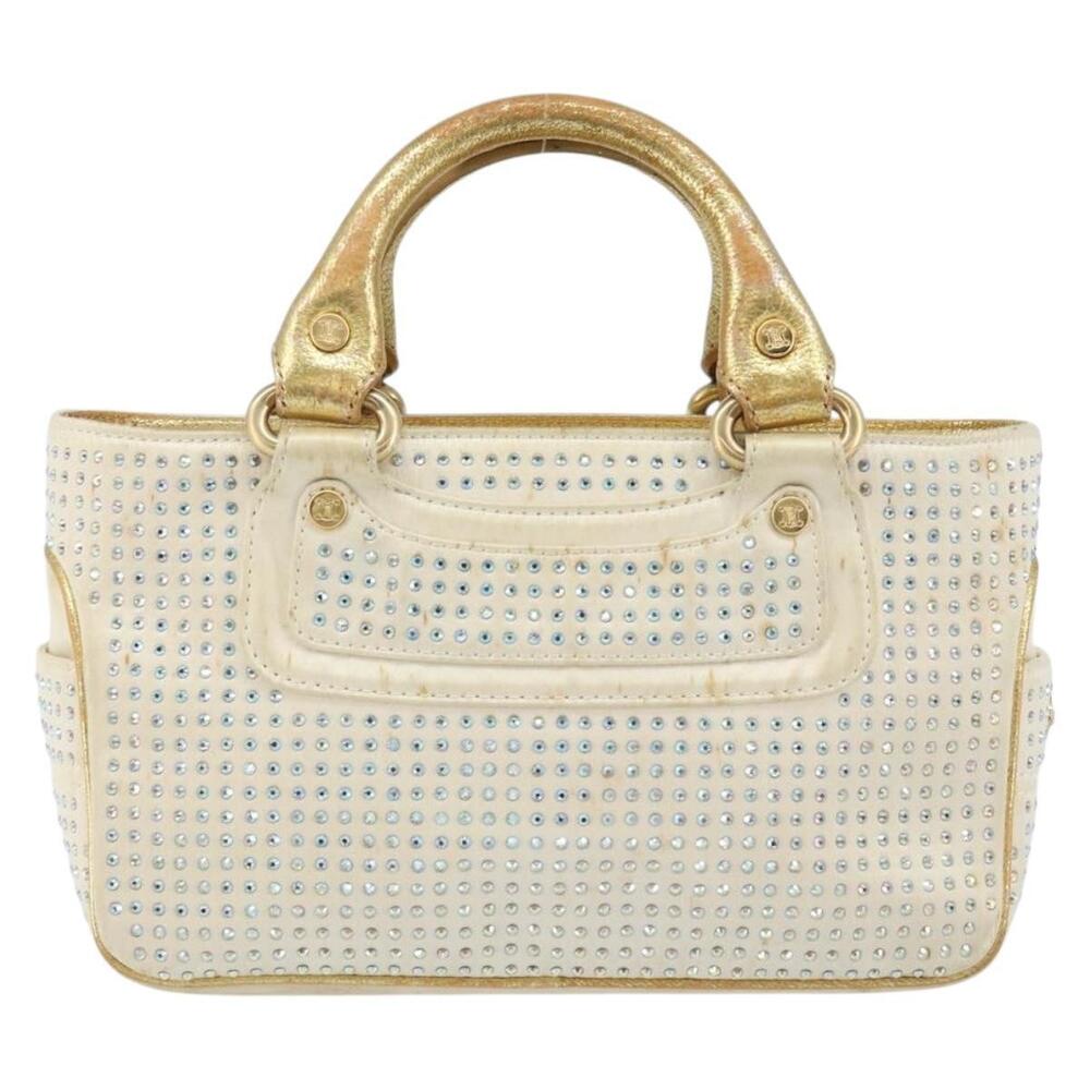 CELINE Hand Bag Satin Beige Gold Auth gh992 - Picture 2 of 16